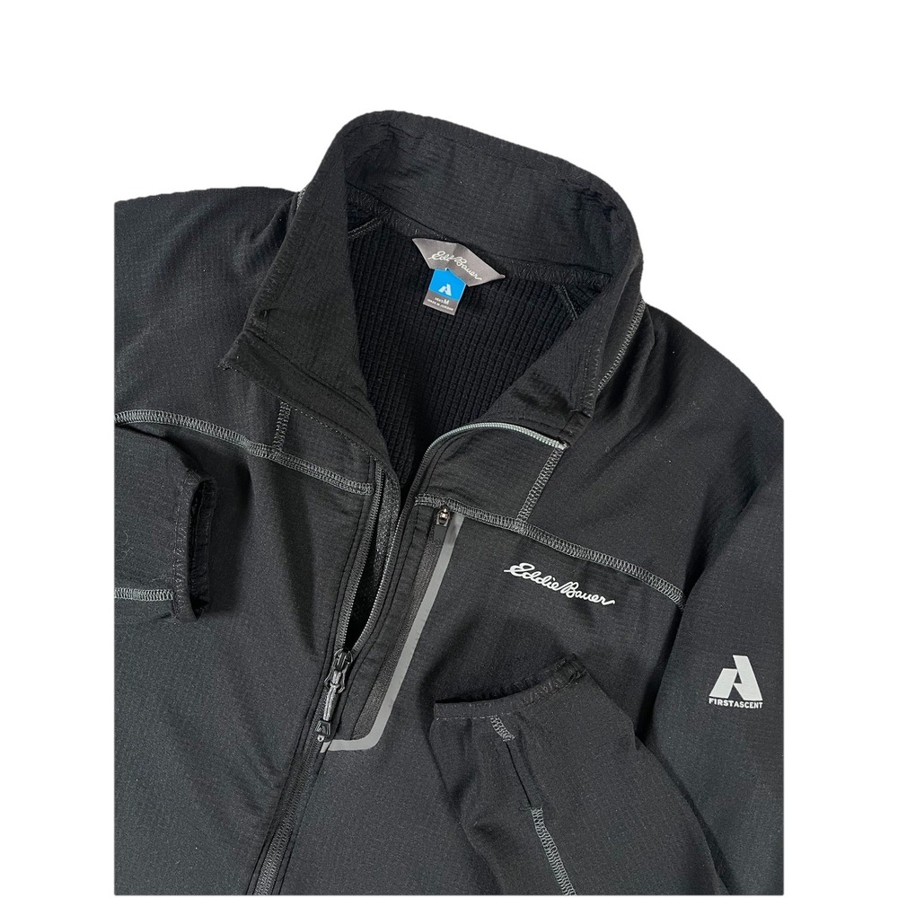 Eddie Bauer First Ascent Free Heat Black Full Zip Waffle Fleece Jacket Men's Med
